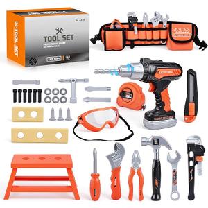 Kids Tool Set Toddlers Tool Kit Kids Toddlers Tool Belt 3 4 5 Year Old Construction Tools Toys for Boys Birthday Gifts Age 3 4 5