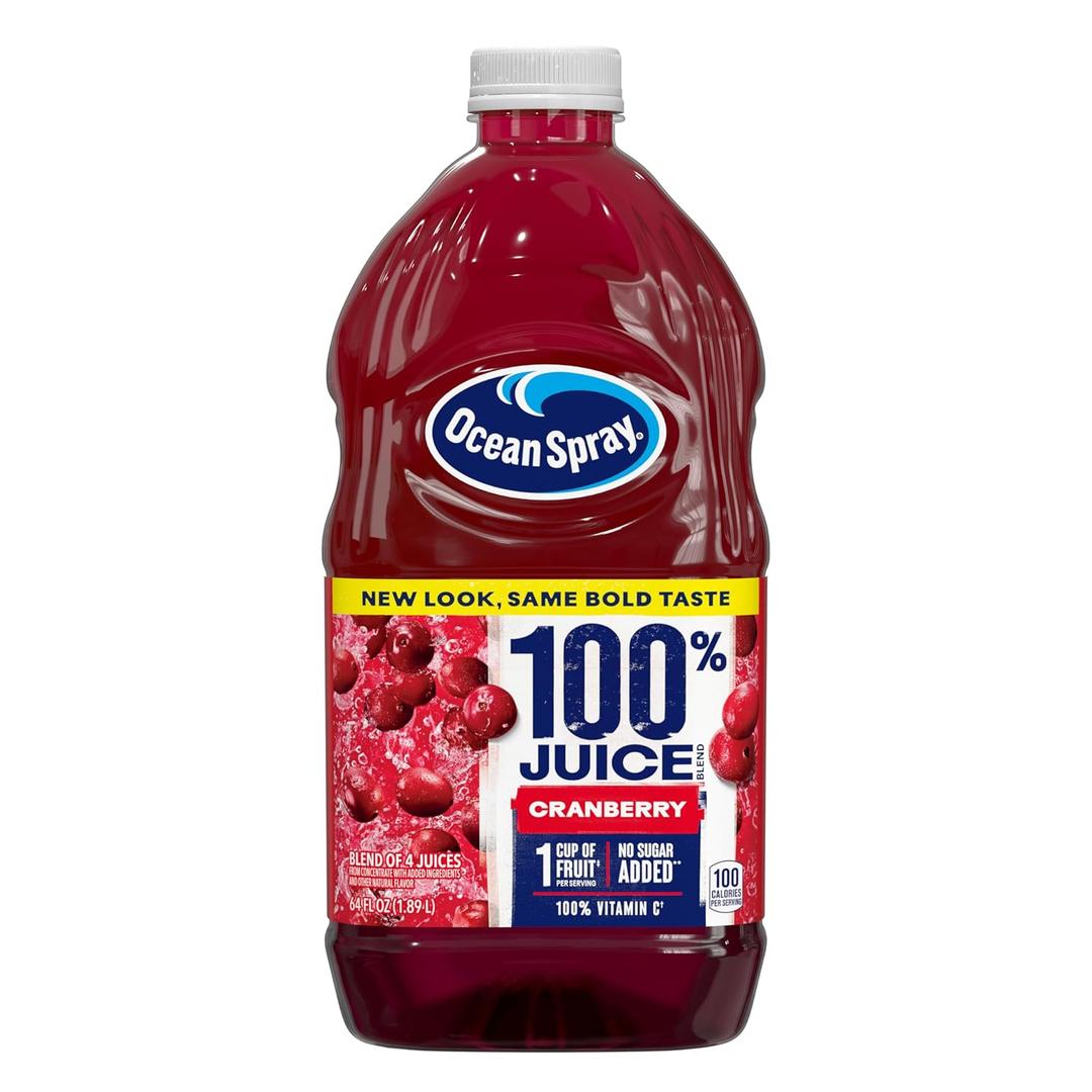 Ocean Spray 100% Juice, Cranberry, 64 Fl Oz Bottle (Pack of 8), BB Date 03/01/2026
