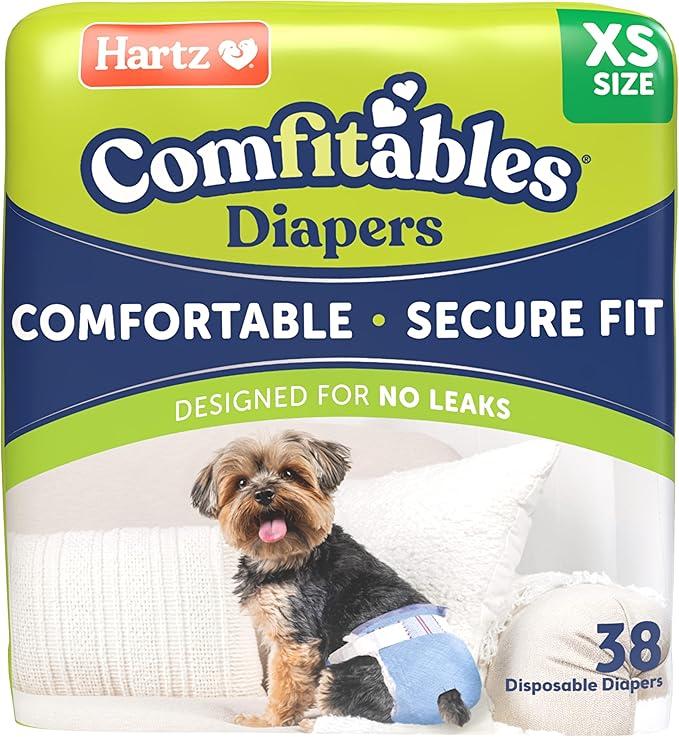 Hartz Comfitables Disposable Dog Diapers, Size XS 38 count, Comfortable & Secure Fit, Easy to Put On, Super Absorbent Male and Female Diaper