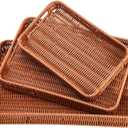 Yarlung 3 Pack Woven Baskets Serving Trays with Handles, Poly Wicker Bread Baskets Rectangular Platters for Fruit, Vegetables, Breakfast, Drinks, Snacks, Dining Coffee Table, 3 Sizes