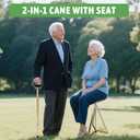 ALEVMOOM Walking Cane with Seat Folding Lightweight, 2-in-1 Cane Stool for Adults, Aluminum Walking Stick with Seat, Stick Chair Portable Stool for Senior