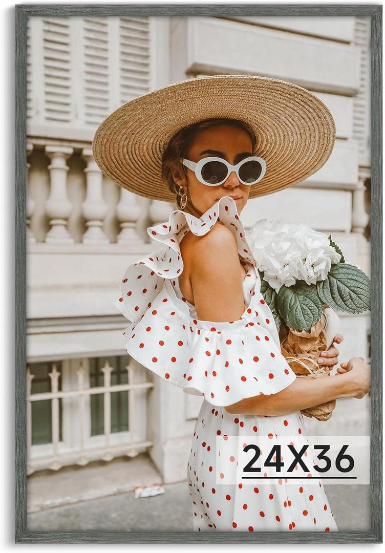 Dark Gray 24x36 Frame - Single Frame - Rustic Woodgrain 24 x 36 Poster Frame with Plexiglass for Wall Gallery Display, 24x36 Picture Frame for Puzzle, Artwork, Photo and Posters - Ideal Christmas Day
