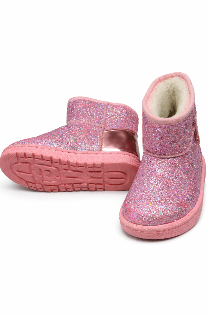 Girls Winter Warm Snow Boots Sequin Fur Lined Waterproof Boot Glitter Princess Outdoor Shoes(Toddler/Little Kid) Size 12