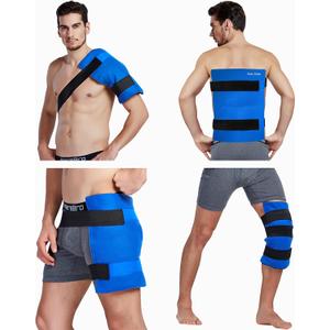 Koo-Care Large Flexible Gel Ice Pack & Wrap with Straps for Hot Cold Therapy - Pain Relief for Shoulder Rotator Cuff, Back, Hip, Knee Replacement Surgery, Shin Splint Injuries Reusable - 11" x 14" (Blue)