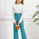 CharmWM Girls School Uniform Pants Elastic High Waisted Flare Dress Pants Bell Bottoms 11-12 years