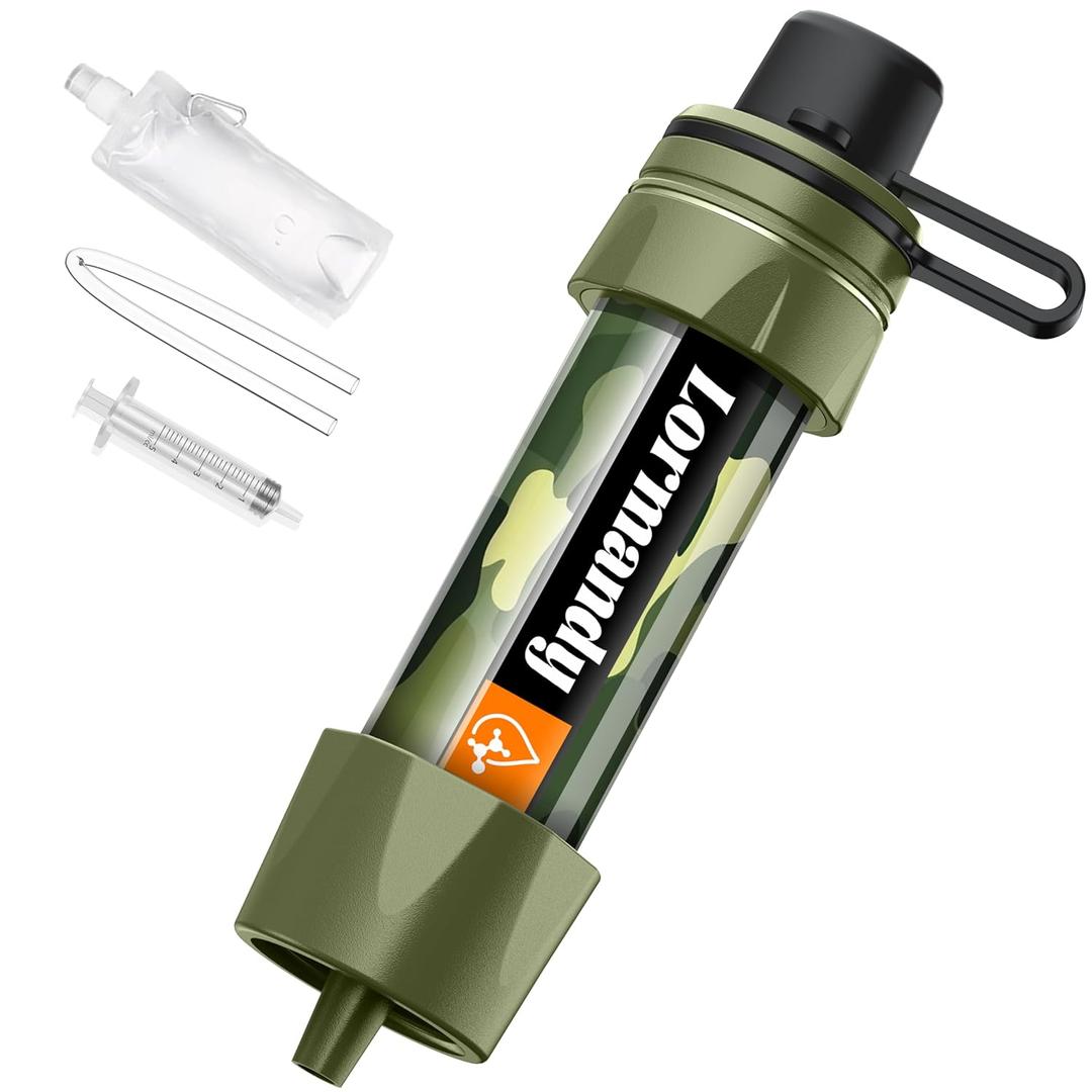 Straw Water Filter - Portable Water Purifier, Water Filtration System, Reusable Water Straw Purification - Outdoor Emergency and Survival Gear for Hiking, Camping Accessories and Travel (1 PCS, Green)