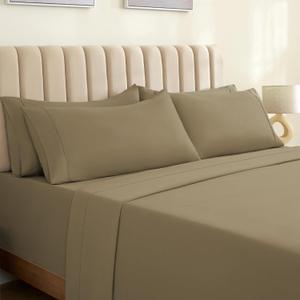 LuxClub 6 PC Queen Sheet Set, Breathable Luxury Bed Sheets, Deep Pockets 18" Eco Friendly Wrinkle Free Cooling Sheets Machine Washable Hotel Bedding Silky Soft - Taupe Queen