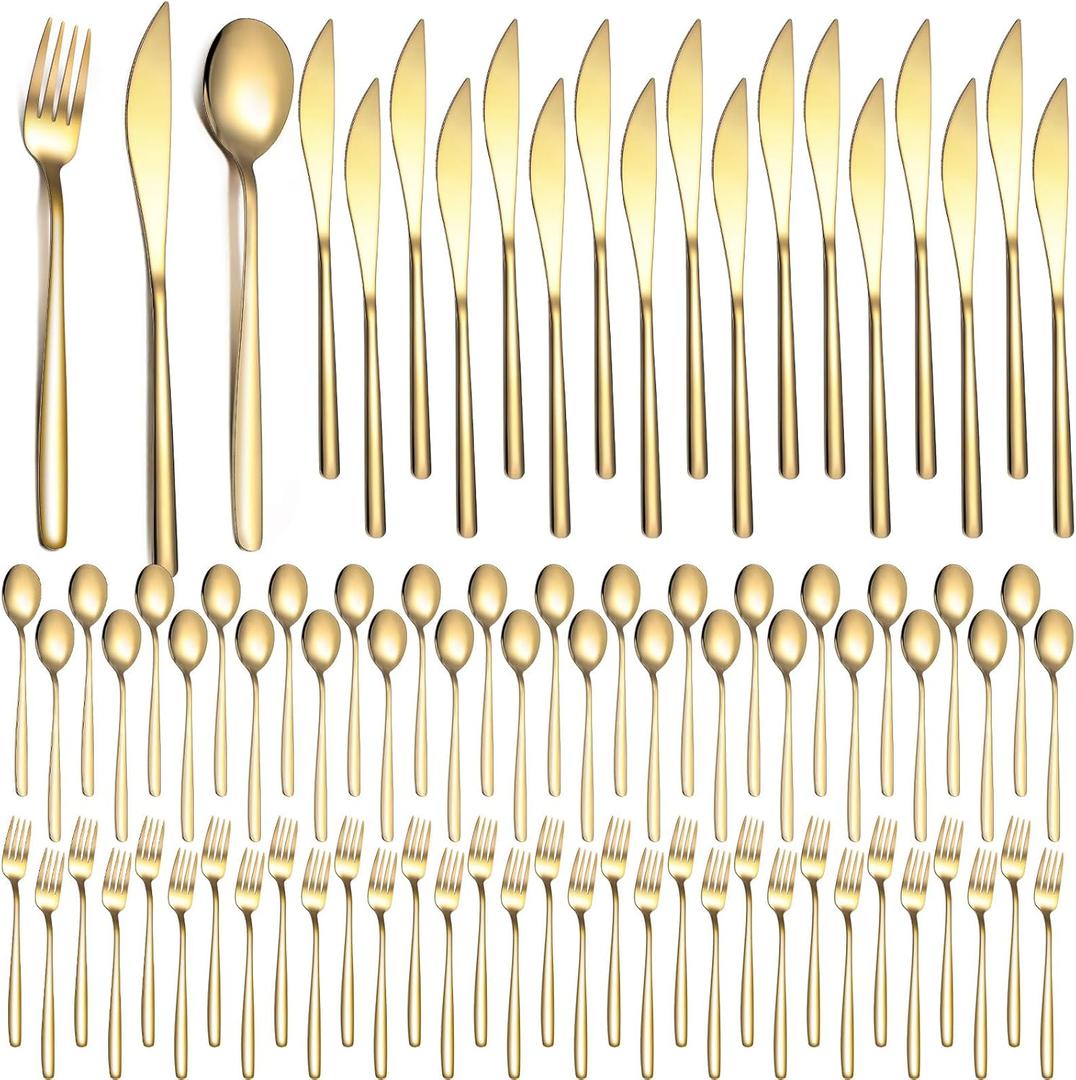 240 Pcs Gold Silverware Set Service for 80 Stainless Steel Flatware Set Gold Flatware Cutlery Forks Knives and Spoons for Wedding Parties Kitchen Restaurant Home, Dishwasher Safe