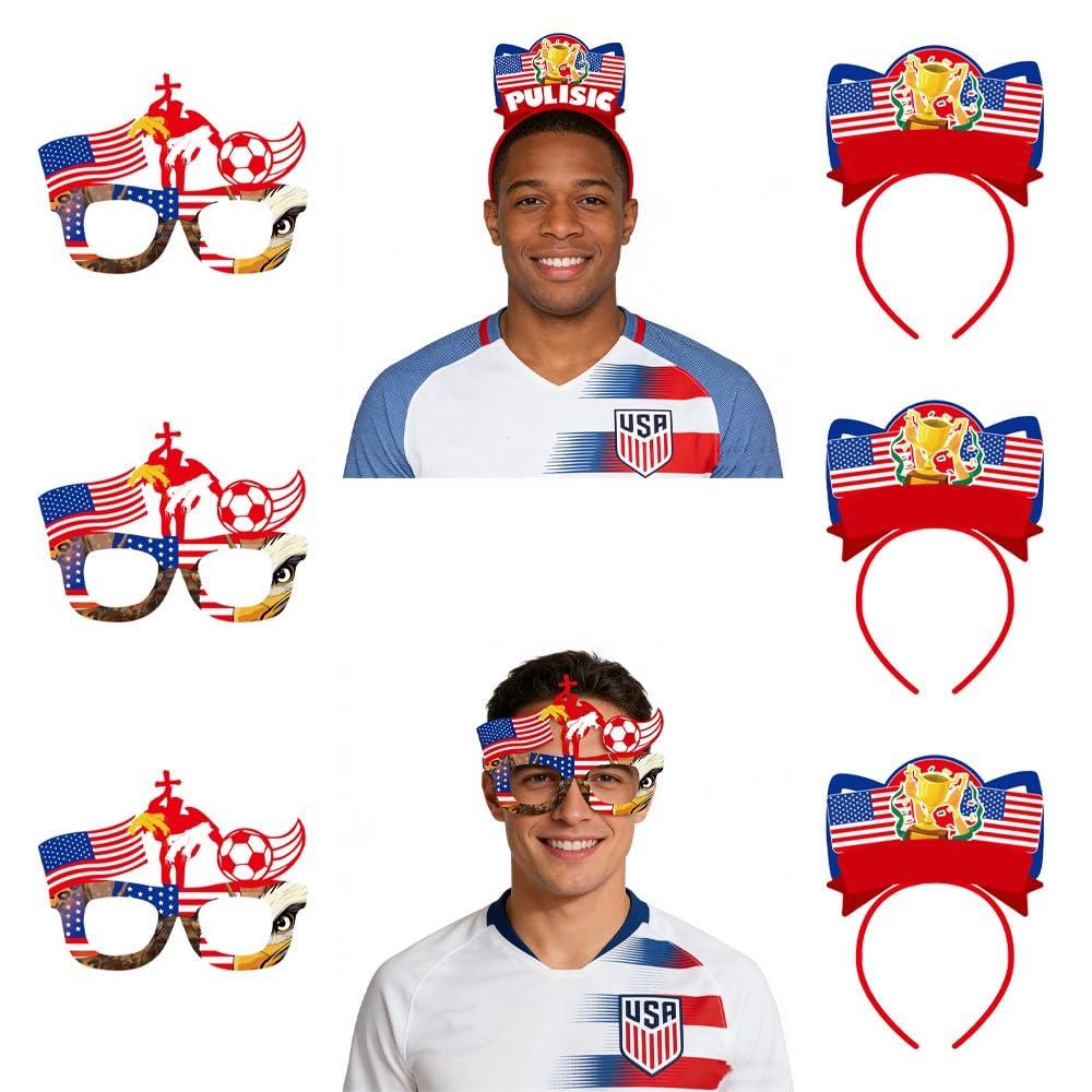 World Soccer Cup 2026 Merchandise-8 Pack Glitter Glasses & Headbands Set,DIY Your Favorite Soccer Star,Clear USA National Flags and Symbols,Sports Events Hairband Headwear Gift (USA set)