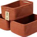 Small Storage Baskets for Organizing | Closet Organizer Bins | Shelf Toy Basket | Woven Rope Baskets | Cube Decorative Box | Shallow Basket | 13x8.5x5.1 | 3 Packs Oxide Red