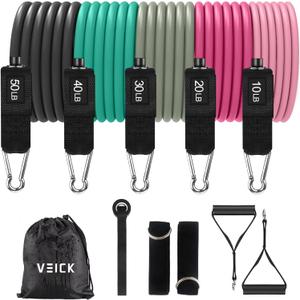 VEICK Resistance Bands, Exercise Bands, Workout Bands, Resistance Bands for Working Out with Handles for Men and Women, Exercising Bands for Fitness Weights Work Out at Home (Pink Green)