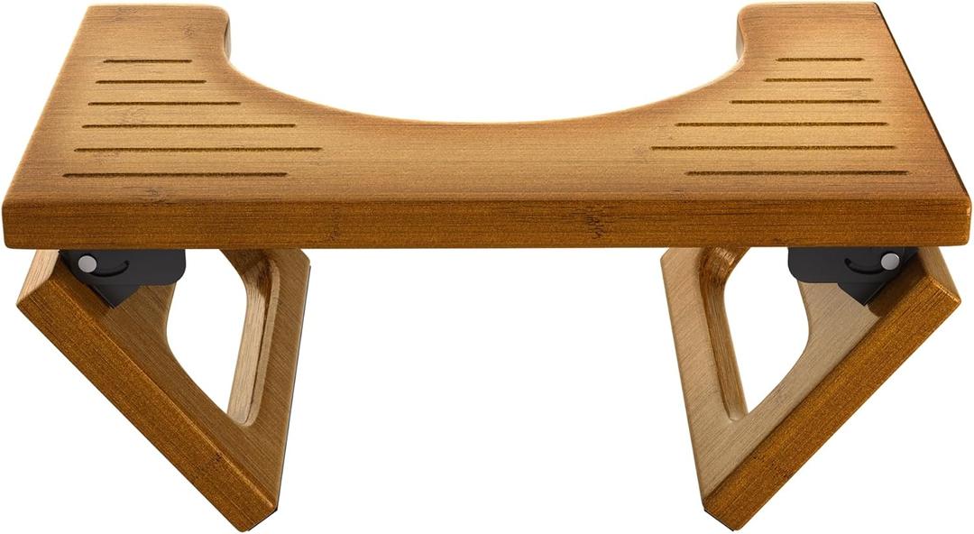 AmazerBath 7 Inches Bamboo Toilet Stool Squat for Adult, Foldable Squatting Potty Stool for Bathroom, 0.79" Thickness Poop Stool with Non-Slip Strip, No Assembly Required, Dark Wood Color
