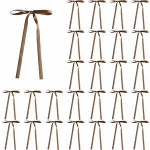 30 Pcs Satin Bows with Twist Tie 5 x 7 Inch Pretied Premade Ribbon Bows for Tree Wreath Garland Home Decor Indoor Outdoor Decorations (Brown)