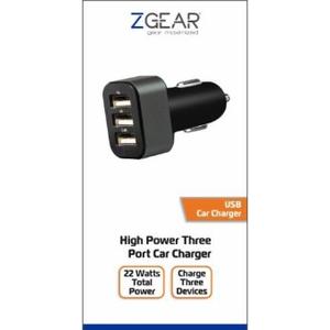 ZGear High Power 3-Port USB Car Charger - Black