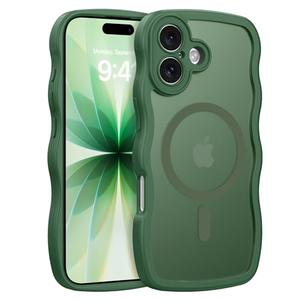 BENTOBEN Magnetic for iPhone 17 Case, Cute Wavy Full Camera Protection [Compatible with MagSafe] Translucent Matte Anti-Slip Bumper Women Girls Boys Protective Cover for 17 6.3", Deep Green