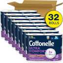 Cottonelle Ultra Comfort Toilet Paper with Cushiony CleaningRipples Texture, 32 Family Mega Rolls = 144 Regular Rolls (8 Packs of 4)