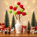 Pinkunn 6 Pcs Furry Christmas Picks, 12" Christmas Tree Decoration Plush Berry Stems Xmas Ornament Artificial Branches for Tree Topper Holiday Wreath Crafts Home Decoration(Red,Green)