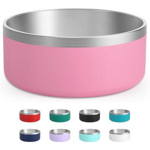 Stainless Steel Dog Bowls for Large Dogs - Insulated, Non Slip, Easy Clean, 40oz, Pink