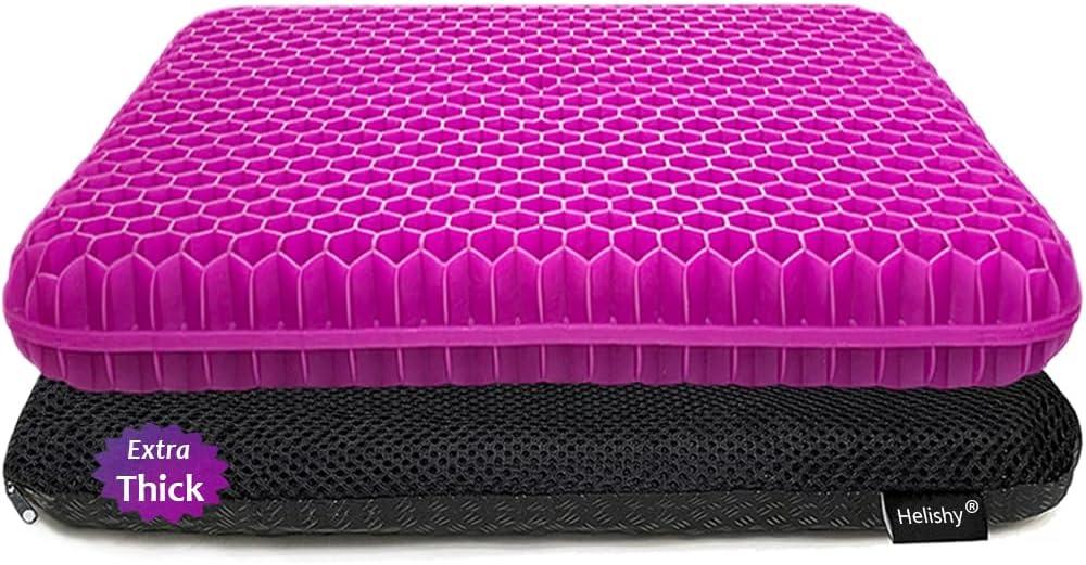 Gel Seat Cushion, Office Seat Cushion Chair Pads for Office Home Car Wheelchair Long Trips - Extra Thick Gel Cushion for Pressure Sores, Tailbone, Back, Sciatica Pain Relief (Extra Thick, Violet) (16.5 x 14.5 x 2 inch)