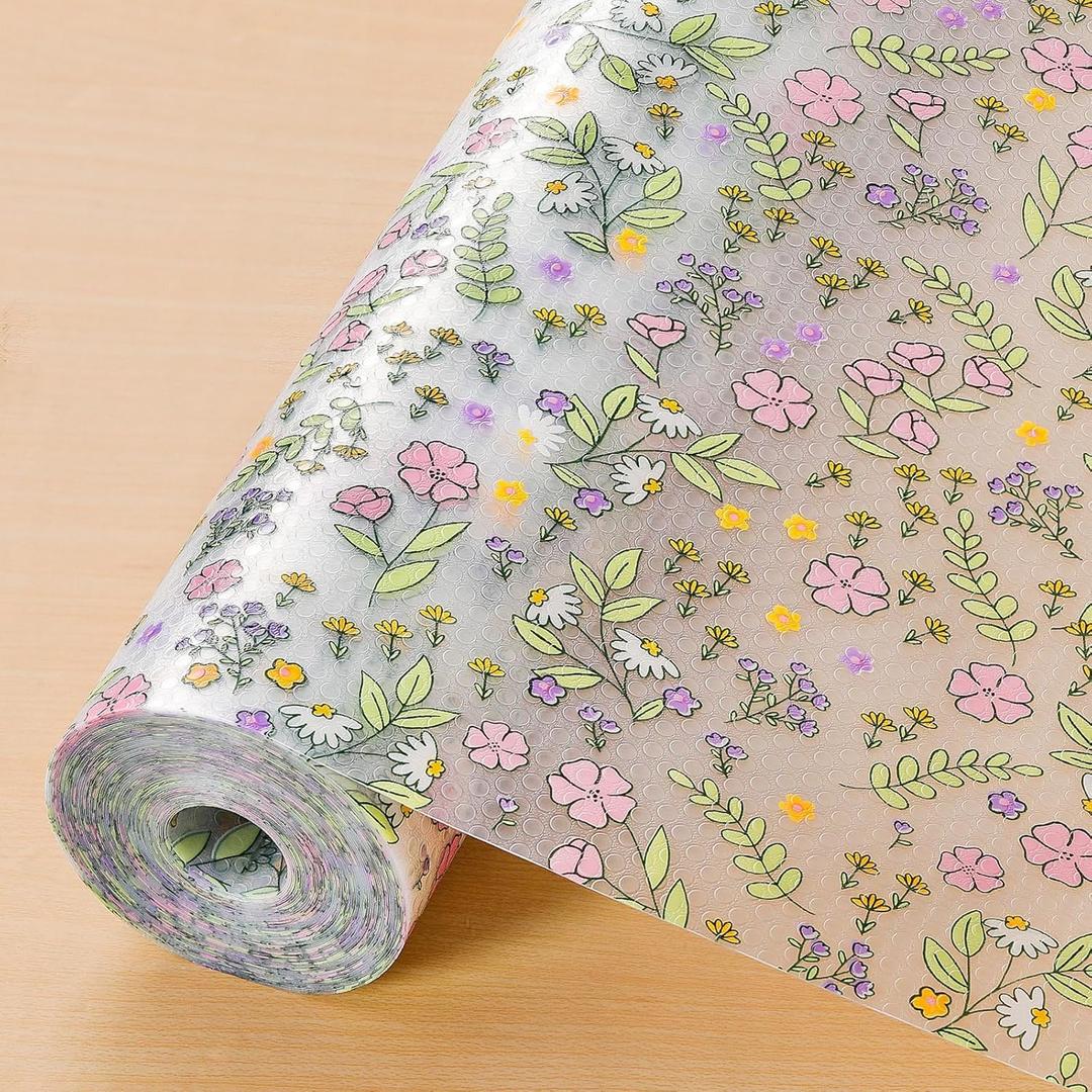 INNOLITES Shelf Liners for Kitchen Cabinets Non-Adhesive Drawer Liner with Floral, Waterproof Durable Easy to Clean, for Refrigerator, Shelves (Pink Rose, 17.7" x 78.7")