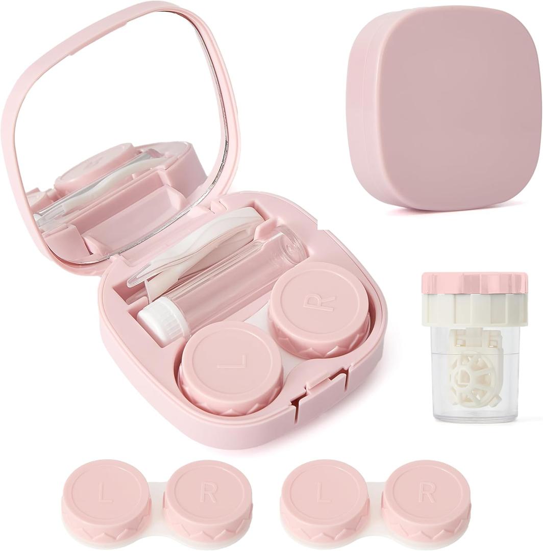Lasiyanor Contact Lens Travel Kit with Cleaner Washer, Portable Contact Box with Mirror Tweezers Remover Tool Solution Bottle for Daily Outdoor