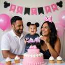 BEISHIDA Cake Topper Pink and Black Happy Birthday Cake Decorations 1st 2nd Birthday Pink and Black Birthday Party Supplies for Kids Girls