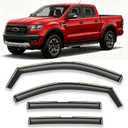 in-Channel Window Visors Vent Deflectors Sun Shade Rian Guard for Ford Ranger SuperCrew Cab 2024 2025 2026 Smoke Tinted