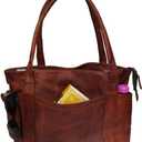 Madosh Vintage Genuine Leather Women's Tote Style Shoulder Handbag Valentine Gift Shopper 16 Bag (Brown)