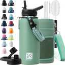 Insulated Water Bottle | Thickened Stainless Steel Vacuum Metal | Portable Sports Water Jug for Gym and Hiking with Straw, Carrier Bag, Handle Strap | BPA-Free 32 oz (Verdant)