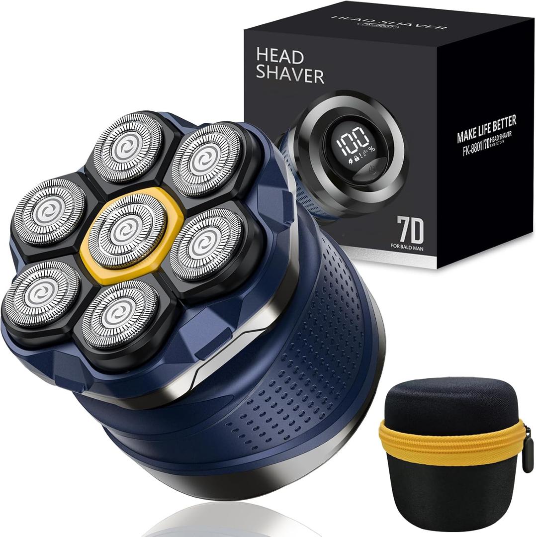 Phisco Head Shavers for Bald Men: 7D Floating Electric Razor with Travel Case - IPX7 Waterproof Head Shaver Wet/Dry Shave, Magnetic Detachable Blades,Type-C Fast Charging, Father's Day Ideas