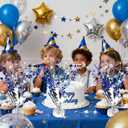 6 Pack Metallic Foil Spray Table Centerpiece Decoration Star Brust Glitter Table Topper Decor for Birthday Graduation Holiday Christmas New Year's Eve Celebration Party Supplies Blue Silver