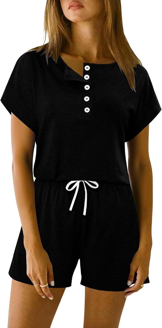 KISSMODA Women's Drawstring Waist Loose Fit Loungewear Set with Pockets (Black, XXL)