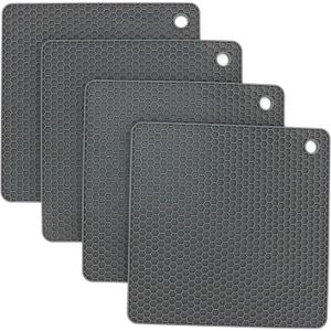 Silicone Trivets for Hot Dishes, Pots and Pans, Hot Pads for Kitchen, Dark Grey Silicone Pot Holders Mats for Kitchen Quartz Counter Heat Resistant Mat, Flexible Trivet Mat Set 4