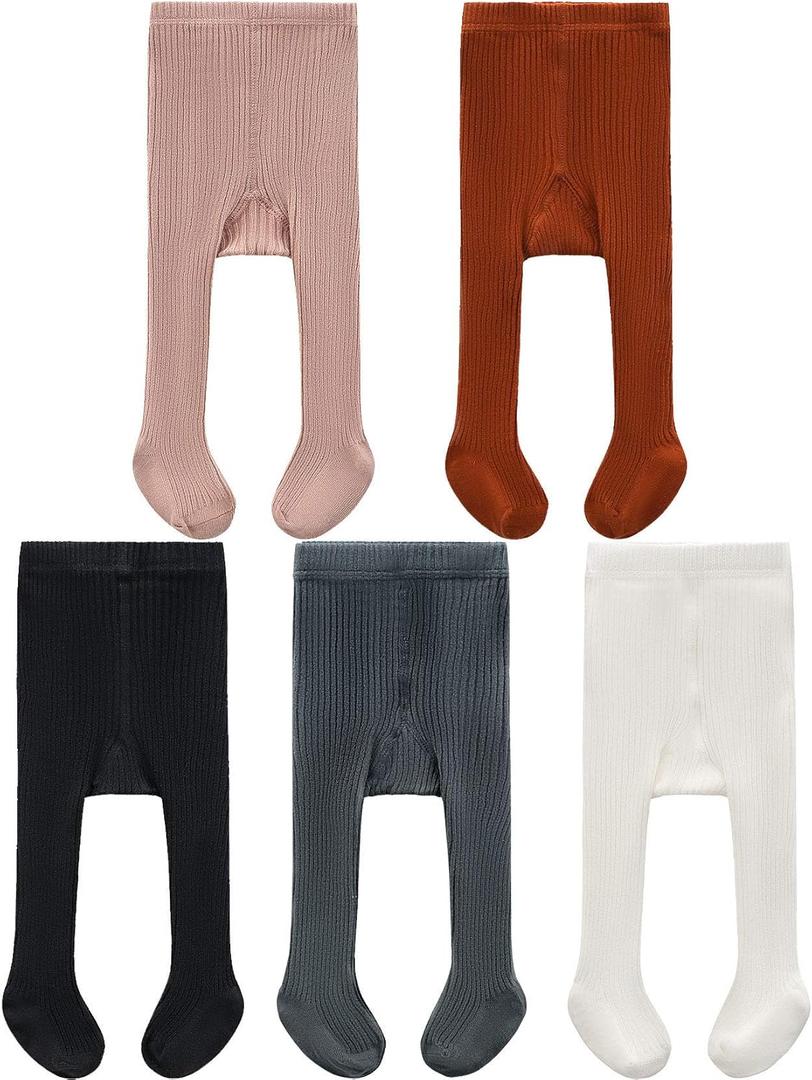CECORC Baby Girls Tights Toddler Cable Knit Leggings Thick Cotton Infant Stockings Pantyhose 1-10T (5 Pack (Black/White/Lightpink/Redbrown/Darkgrey))