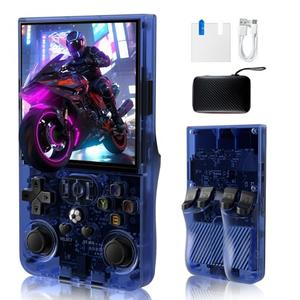 R36MAX Handheld Game Console, Built-in 4000mAh Battery, 4K HD 4" IPS Glass Screen, Supports 18000+ Classic Games, Linux-Based Retro Gaming Console (Blue)