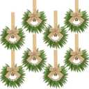 Dingion 8 Pcs 9.8" Small Christmas Cabinets Wreaths Mini Wreaths for Kitchen Window Chair Backs with Ribbon Bell Artificial Greenery for Farmhouse Holiday Decoration (Rough Linen,Retro,Linen Color)
