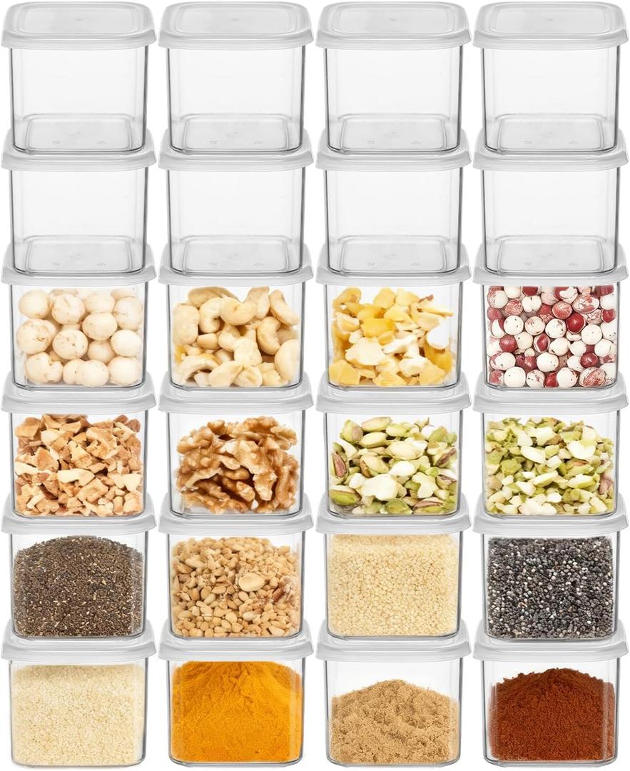 novelinks Clear Plastic Jars with Lids, Reusable Empty Square Storage Containers for Household and Kitchen Organizing (24 Pack Small)