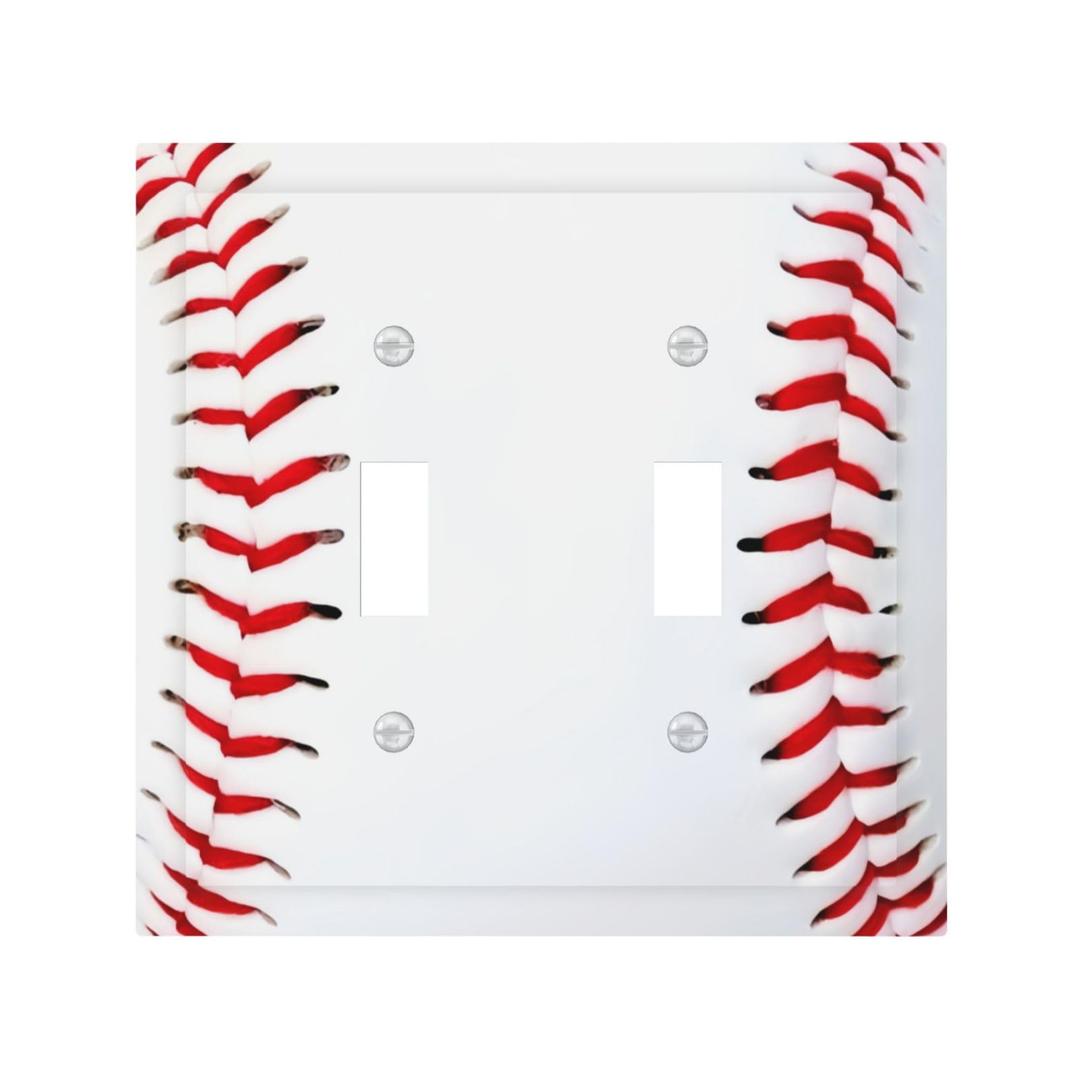 Baseball Sports Light Switch Cover Decorative 2 Gang Double Toggle Cool Red White Wall Plate Outlet Covers Electrical Switchplate for Bathroom Bedroom Decor 5 * 4.9