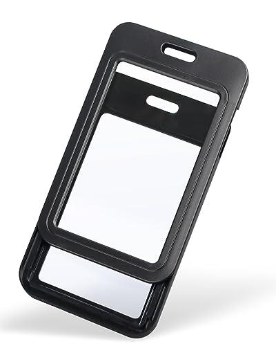 Uniclife 3 Pack Sliding Badge Holder with Double-Sided Windows Vertical Hard Plastic Case Black Card Protector Pouch for Office School ID Credit Cards Proximity Key Cards Driver’s Licenses and Passes