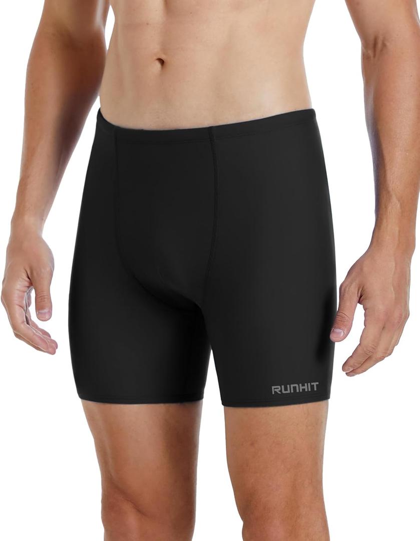 Runhit Men's Square Leg Swim Jammers Quick Dry Athletic Brief Swimsuit UPF 50+ Compression Swimming Shorts (Medium, Black)
