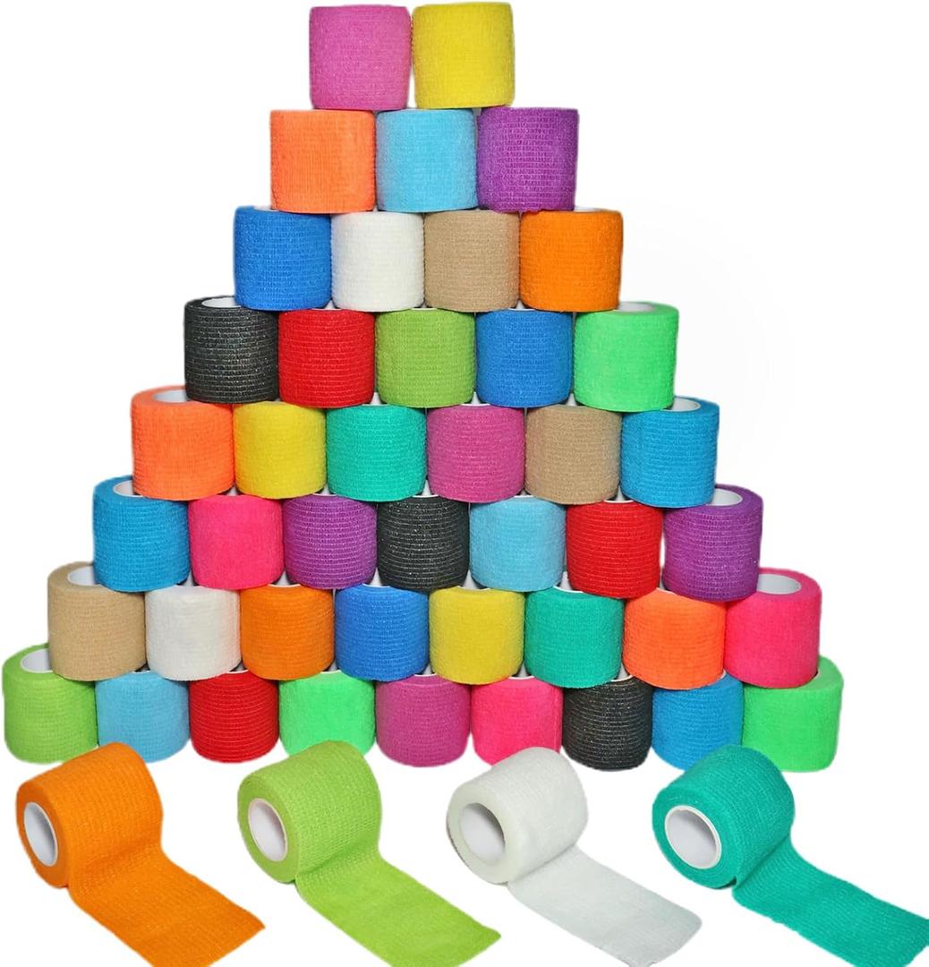 48 Pack 2” x 5 Yards Self Adhesive Bandage Wrap, Elastic Breathable Cohesive Bandage Wrap Athletic Stretch Tape for Wrist Ankle Sports (Multi-Color)