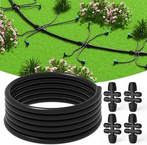 Mixc 50 FT 1/2 Inch Drip Irrigation Tubing Kit: Premium Garden and Landscape Watering System with 4 Quick Connector 4-Way Connector