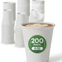Small Paper Cups 8 oz Coffee Cups Disposable, 200 Pack Leak Proof Hot Cups, 300GSM Thickened White Disposable Cups, Unbleached Small Drink Cups for Everyday Office Coffee Bar Supply Party Essentials