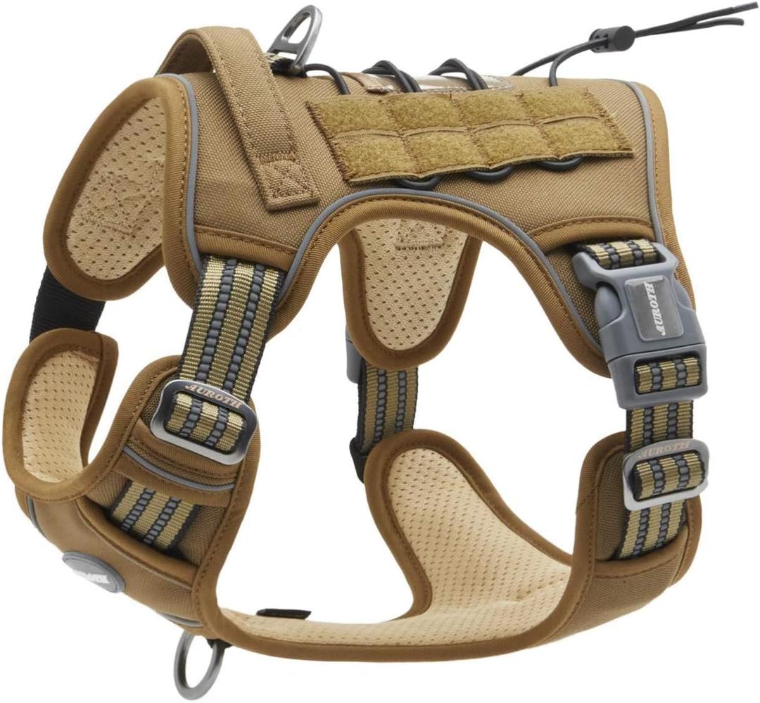 Auroth Tactical Dog Harness for Small Medium Dogs No Pull Adjustable Pet Harness Reflective K9 Working Training Easy Control Pet Vest Military Service Dog Harnesses Army Yellow L