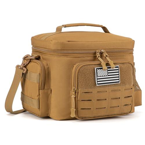QT&QY Tactical Lunch Bag for mens Military heavy duty lunch box work Leakproof insulated Durable Thermal Cooler Bag for Adult Meal for Office Camping Picnic Pail MOLLE Webbing Khaki