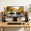 2 Pack Desktop Speaker Stands with Vibration Absorption Pads, Metal Bookshelf Speaker Riser Pair Support Up to 8 lbs Each, Desk Audio Stand, Studio Monitor Stand for Computer Speakers, Black