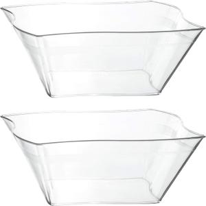 PLASTICPRO Disposable Elegant Wave Design Square Plastic Clear Serving Bowls Large Size, Heavy Duty, for Party's Snack or Salad Bowl, Pack of 4