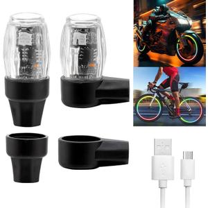 2 Pack Tire Lights for Car LED Wheel Light Valve Stem Cap Flash Light for Truck Motorcycle Bike Waterproof Rechargeable Tyre Spoke Lamp Glow in The Dark Reflector Accessories(Colorful)