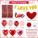 Red Valentines Day Decorations Set, I Love You Banner 1000Pcs Rose Petals Red Pink Heart Hanging Streamer Foil Balloons Paper Pompom Foil Curtain for Wedding Romantic Anniversary Party Decor