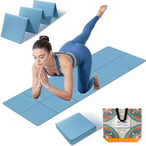 Foldable Yoga Mat Thick Non-Slip Exercise Mat - Packable Travel Fitness Mat with Carrying Bag for Yoga, Pilates, Workout, Home & Gym